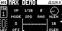 Arpeggiator set to UP, speed 1/16, octave range 2, and 16 steps.