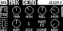 FX SYN compressor with SCS set to track 1 and a gain-reduction bar at the right.