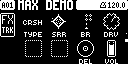 FX3 bitcrusher page with SRR, BR, and DRV; unused E and F slots are empty.